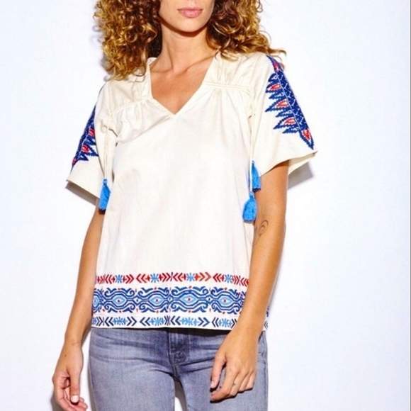 ☆ SOLD ☆ Anthropologie Pepin Embroidered Tassel Top - Picture 2 of 9
